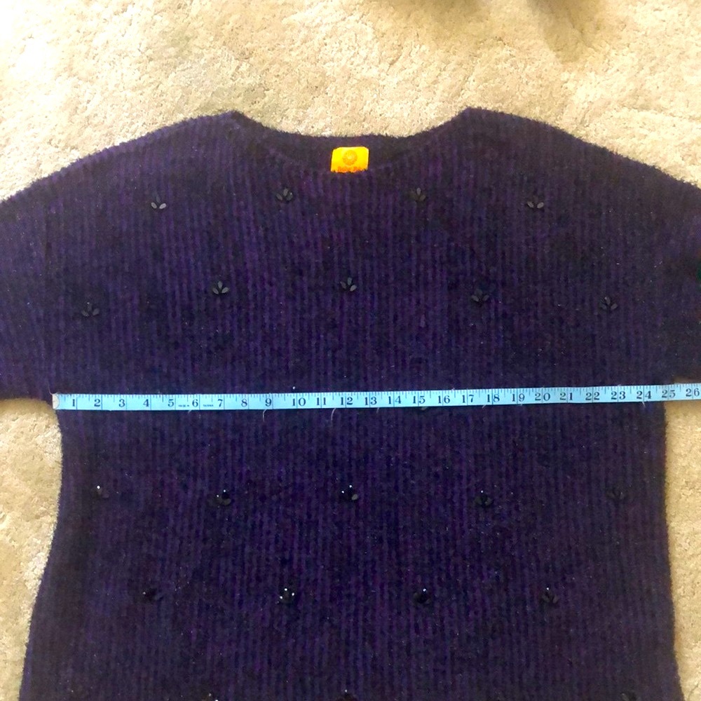 NEW! Ruby Rd. Woman dark purple and black embellished 3/4 sleeve sweater - Picture 14 of 16